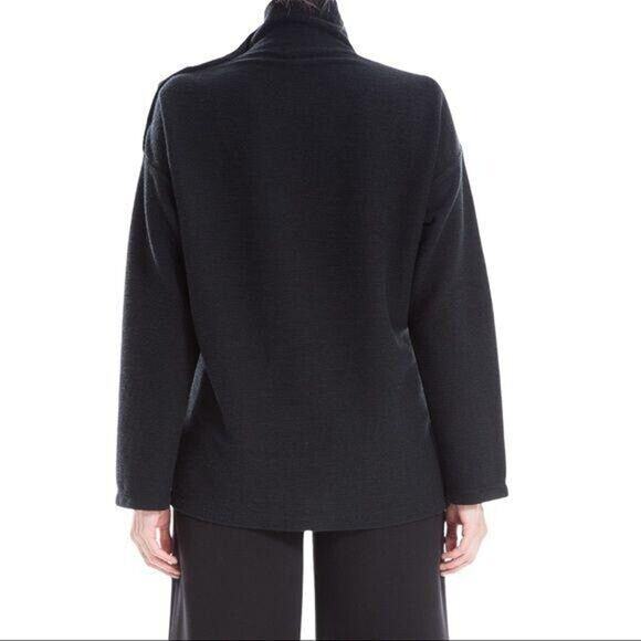 Max Studio Womens Top L‎ Black Mock Neck Button Sleeve Minimalist Quiet Luxury - Picture 3 of 12